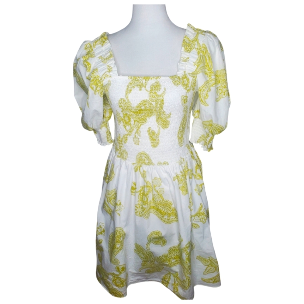 1. STATE 100% Cotton Puff Sleeve Smocked Dress
